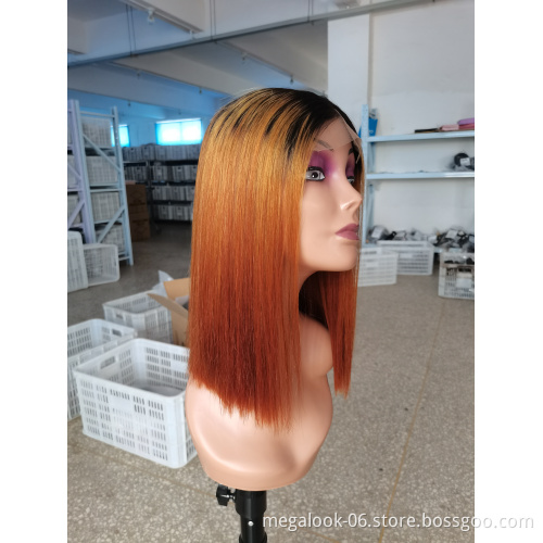 Brazilian Hair Cuticle Aligned Hair 1b30 Ombre Color Bob Lace Wig , Human Hair Lace Front Wig For Black Women